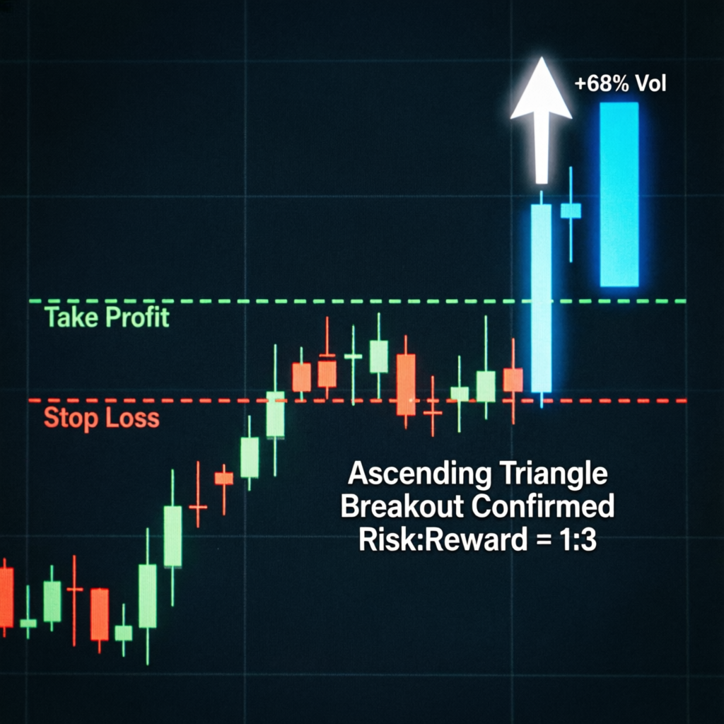 Breakout Trading Strategy Chart - Ascending Triangle Breakout with Risk Reward Analysis