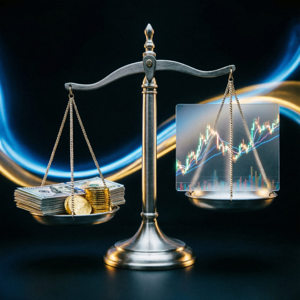 Risk management balance scale comparing capital preservation and trading profits