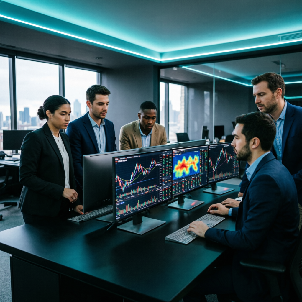 Professional prop firm trading team managing multiple funded accounts