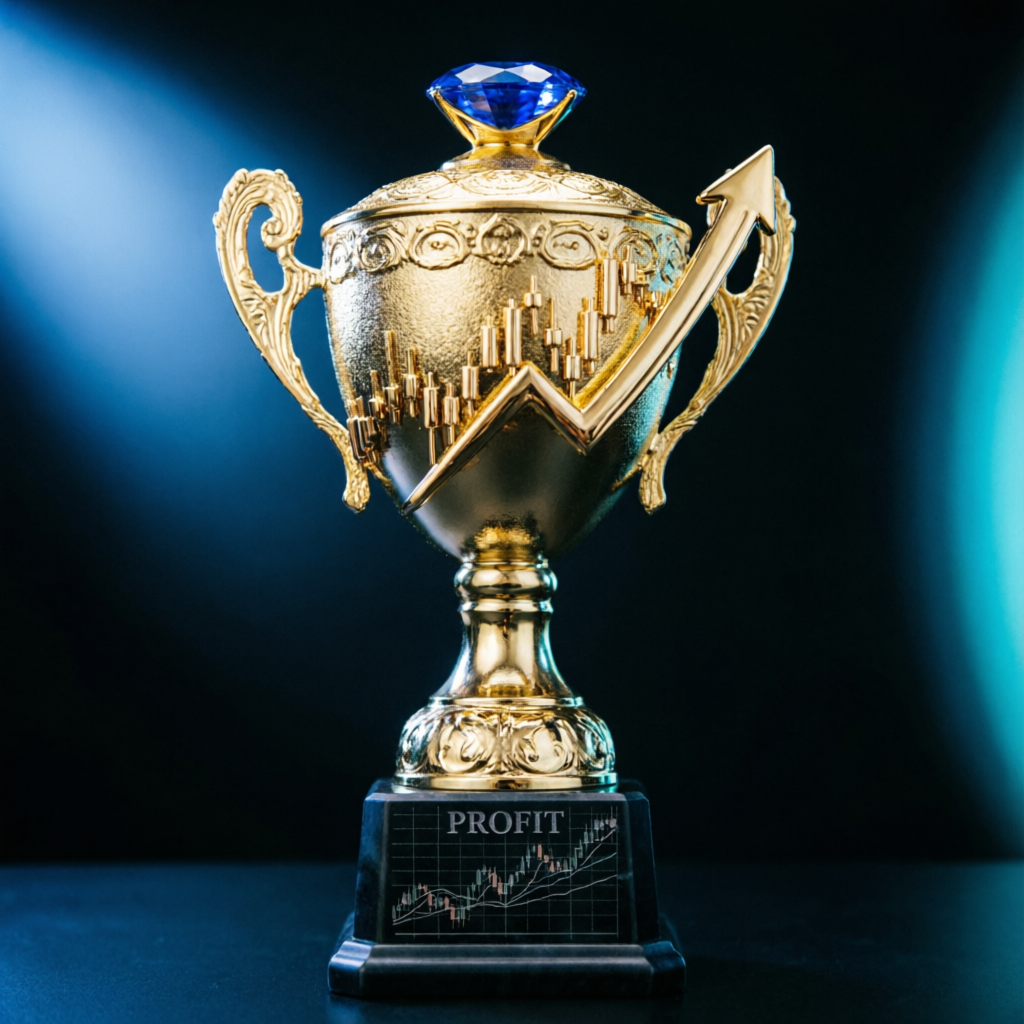 Luxury golden trophy representing trading success and funded account achievement