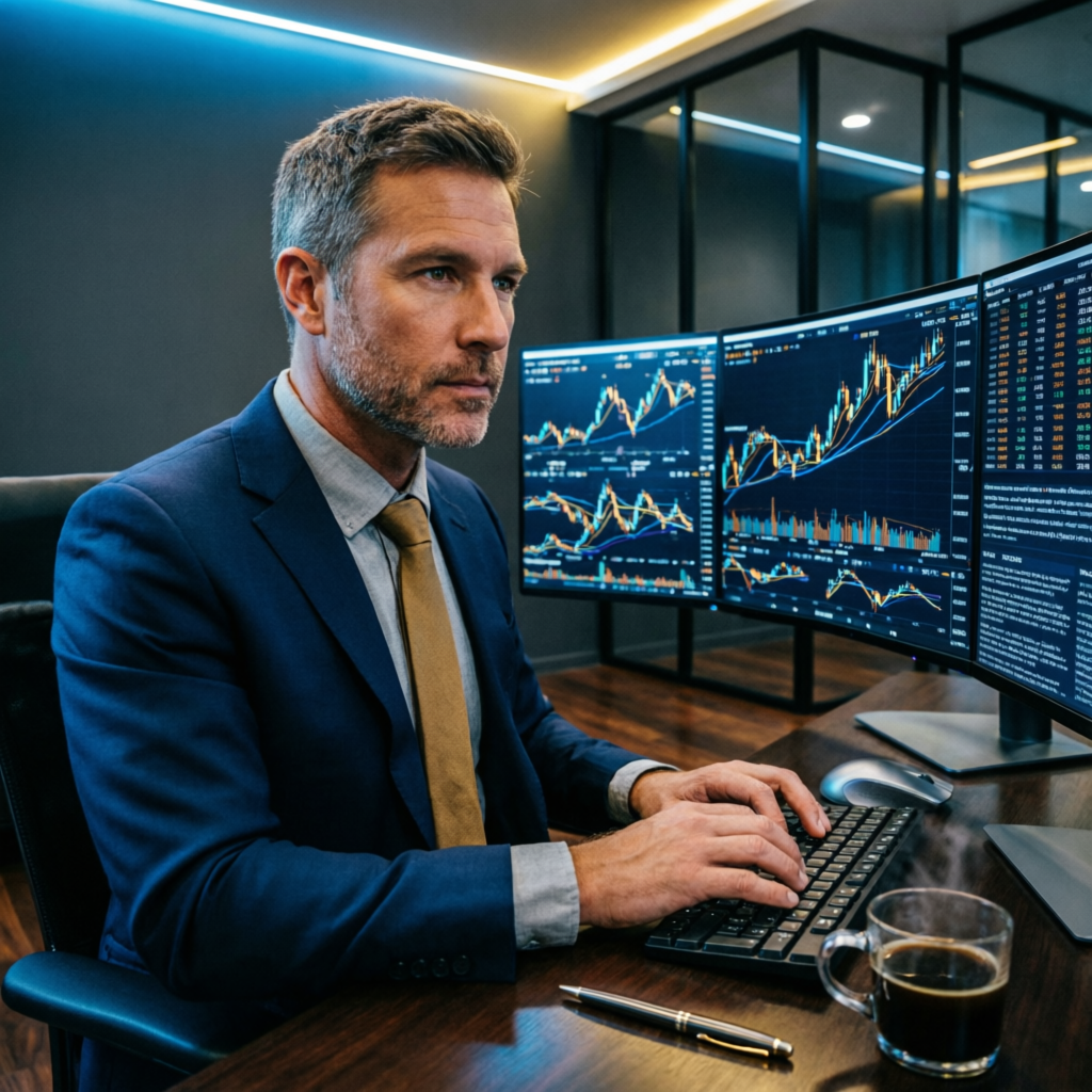 Professional forex trader managing prop firm accounts
