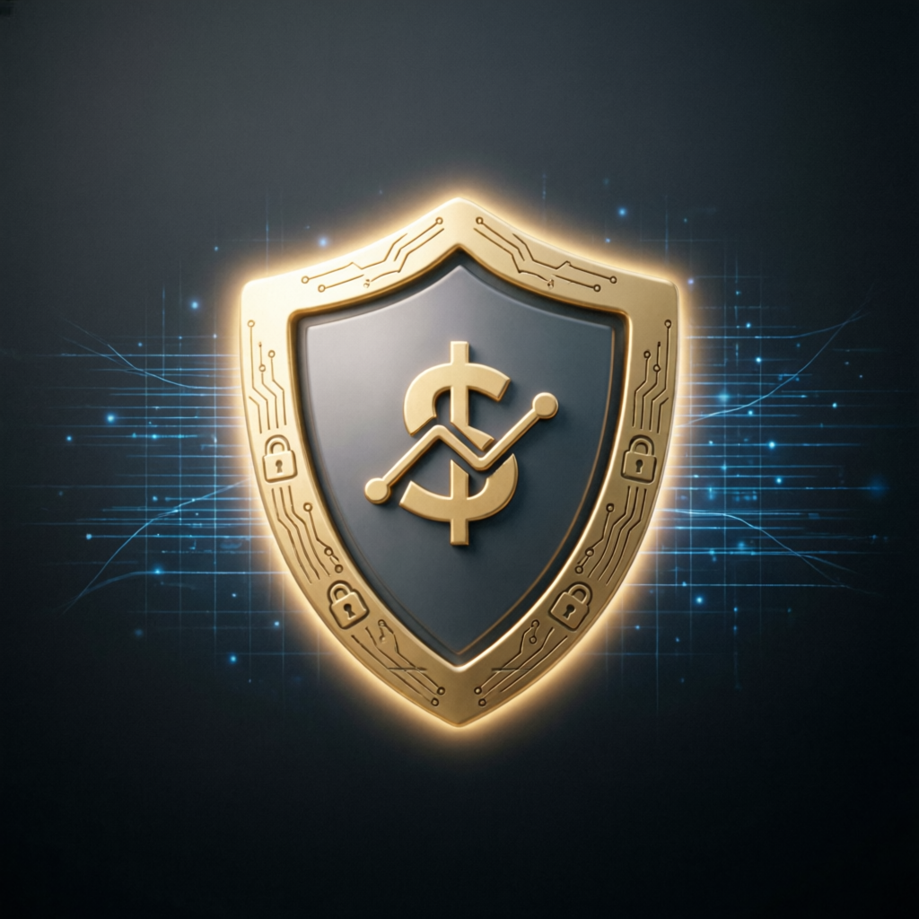 Risk management shield protecting trading accounts with advanced security