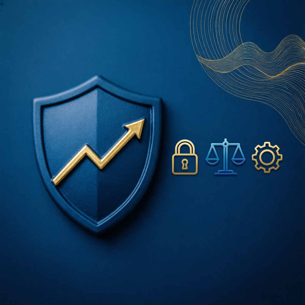 Financial risk management concept with shield and growing graph