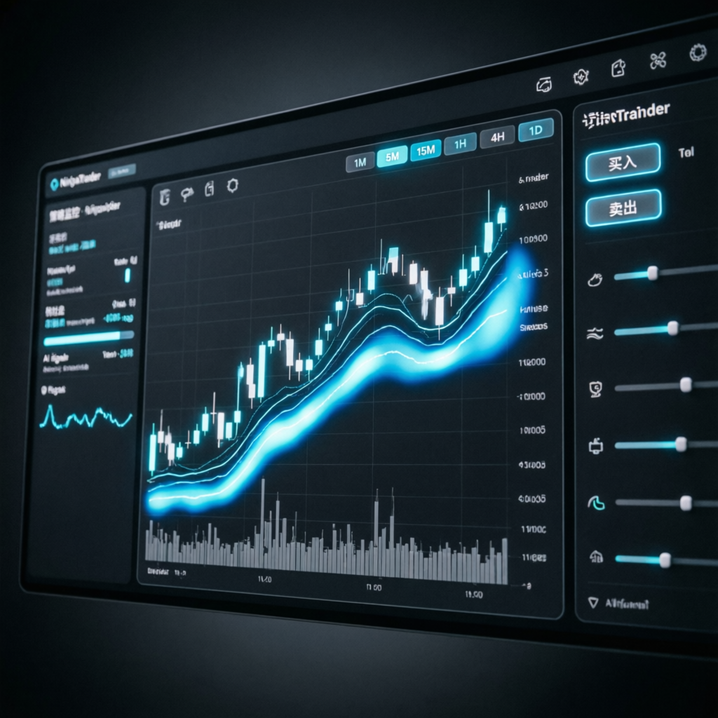 NinjaTrader futures trading platform with AI-enhanced candlestick charts and technical indicators