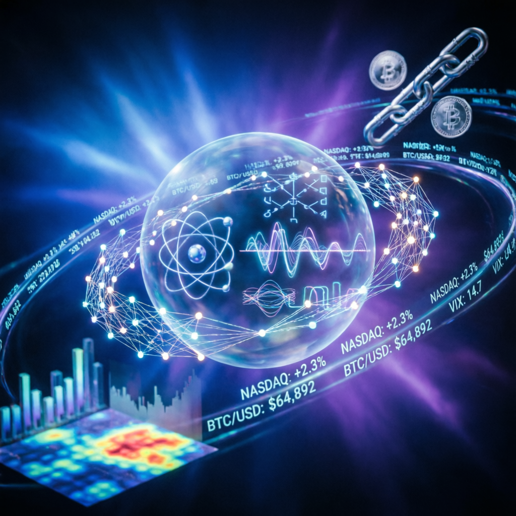 Future of trading with quantum computing AI neural network and global financial data streams