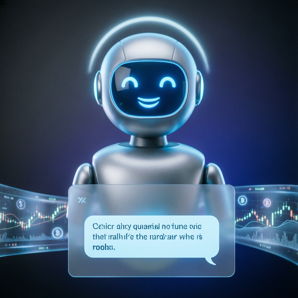 AI customer support chatbot for trading platform with holographic assistant interface