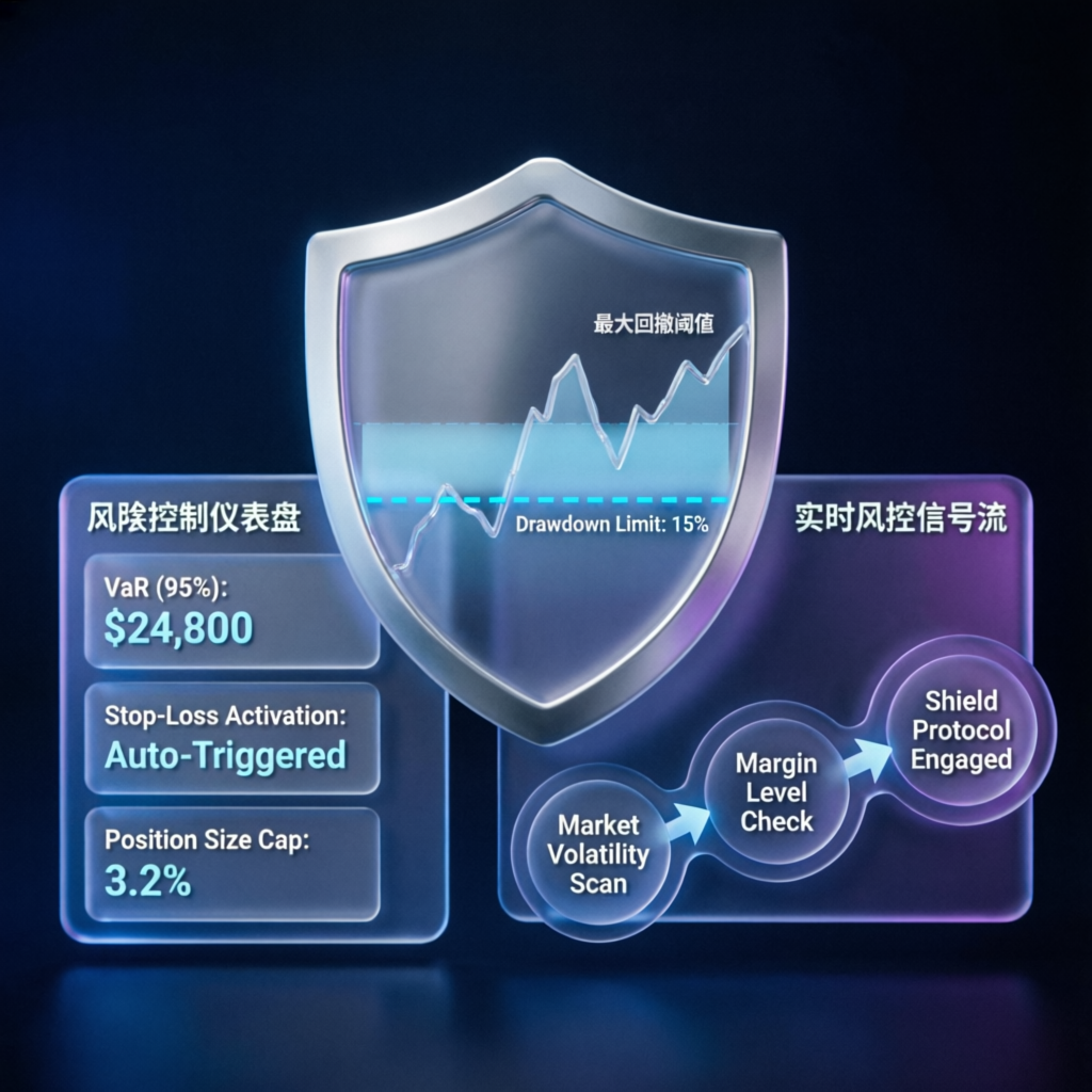 Risk management dashboard showing drawdown limits and trading protection for Topstep accounts