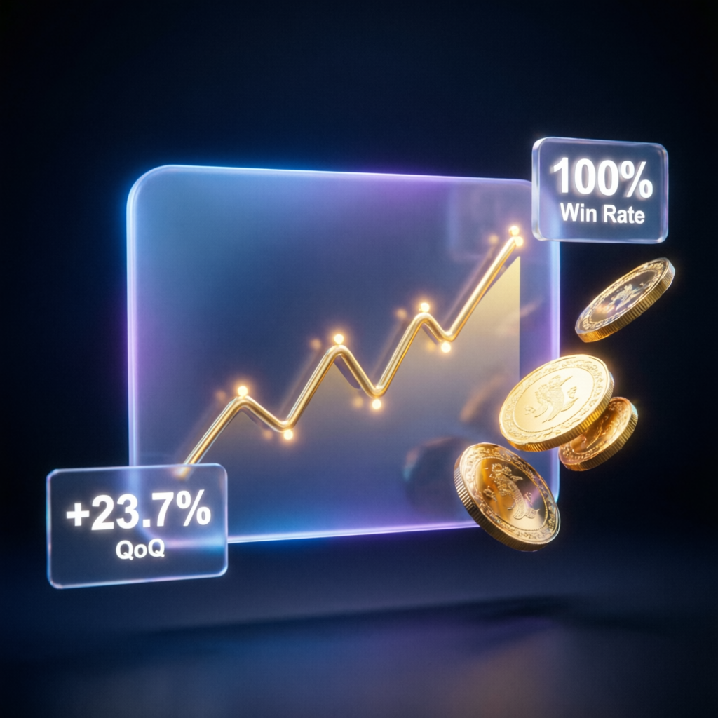 Trading success chart showing consistent profit growth and high win rate