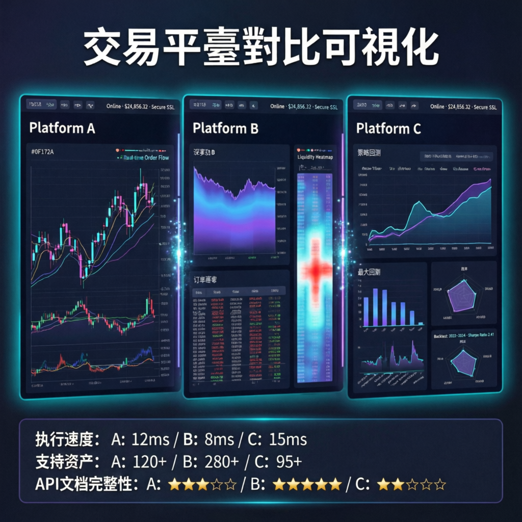 Trading platform comparison showing multiple chart interfaces and data visualization