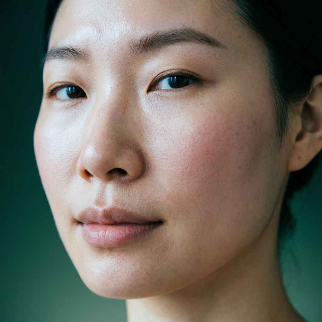 Macro photograph of healthy, natural skin texture on a cheek