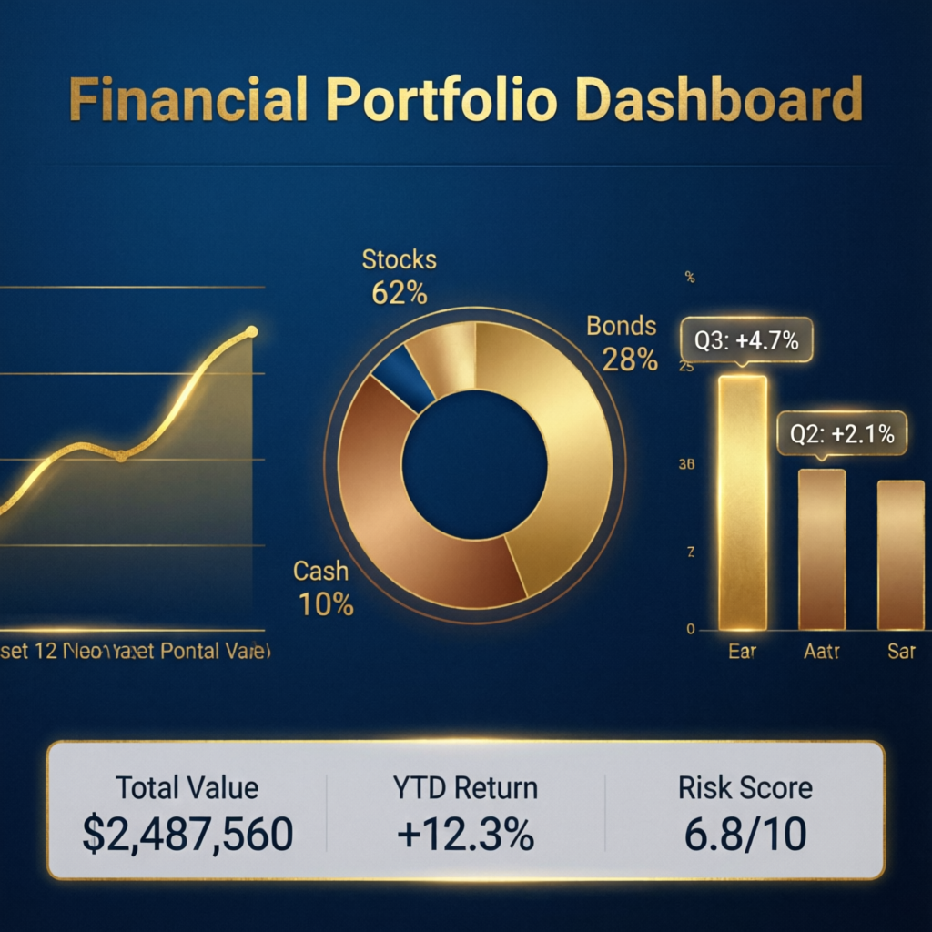 Financial portfolio dashboard showing growth