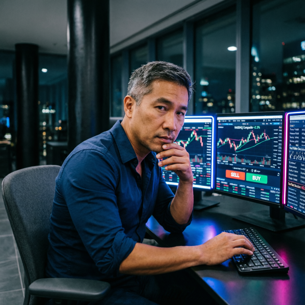 Professional trader analyzing charts for FundedNext Account Management