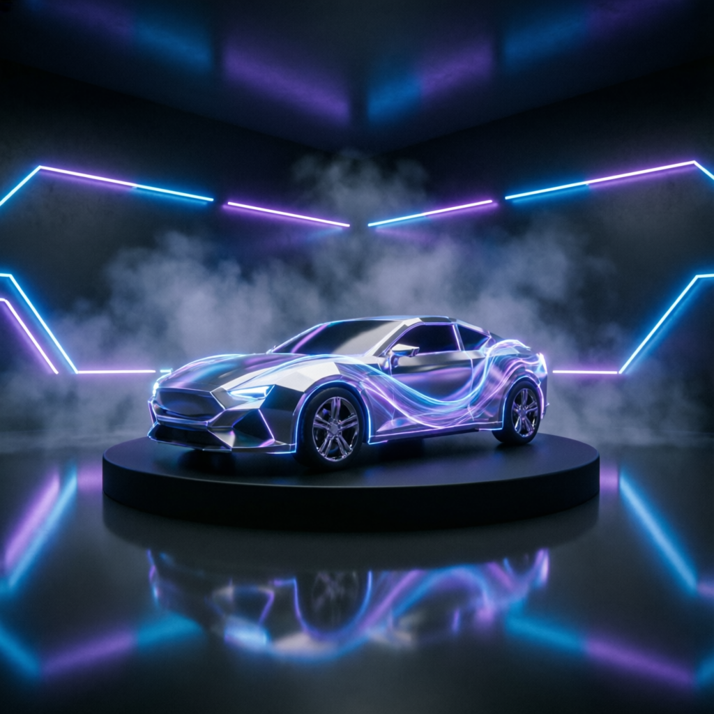 3D и интерактивный веб — виртуальный неоновый шоурум с автомобилем
