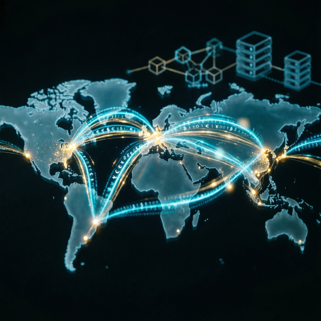 Global financial network connecting traders worldwide
