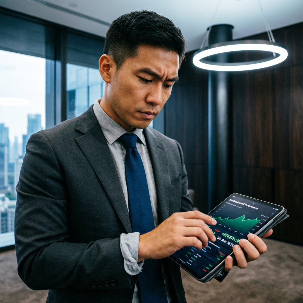 Professional trader reviewing funded account performance