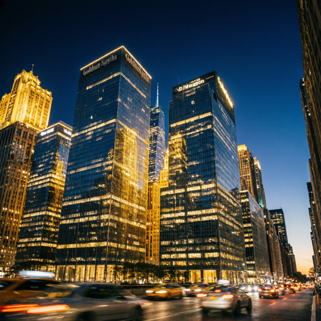 Wall Street financial district at night