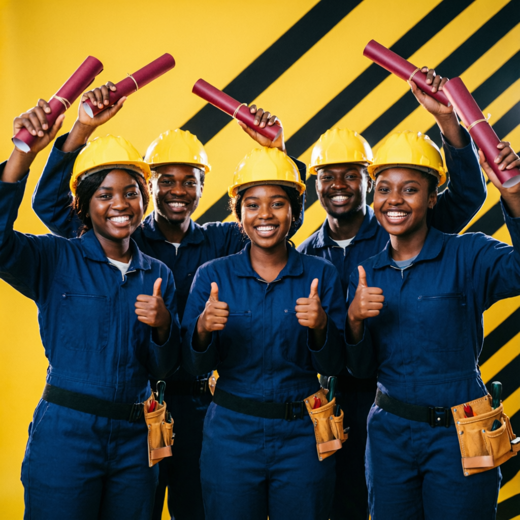 Group of happy graduates holding certificates