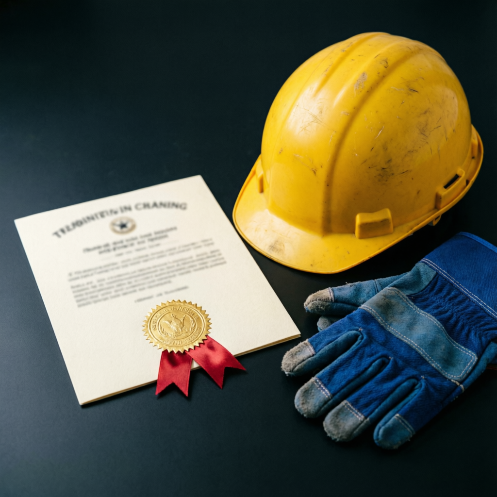 Accredited certificate with hard hat and gloves