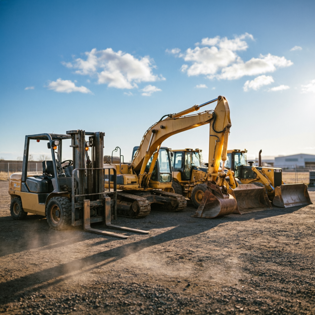 Lineup of yellow heavy machines at the training yard