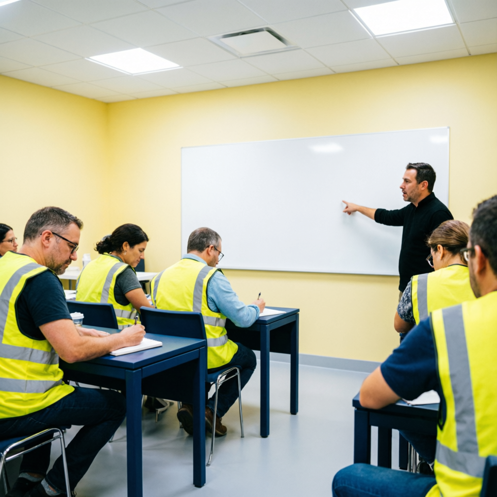 Classroom theory session with instructor at whiteboard
