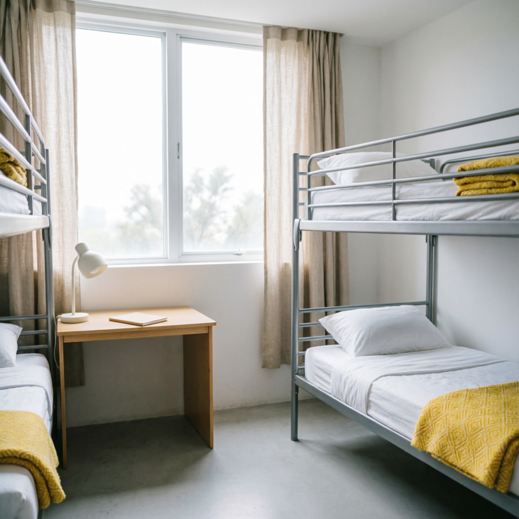 Clean student hostel dormitory room