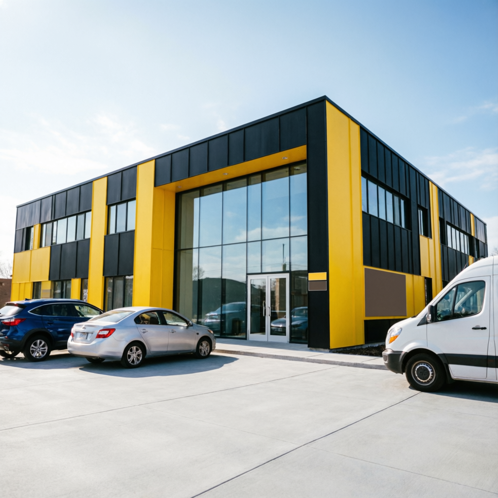 Modern yellow and black training academy building