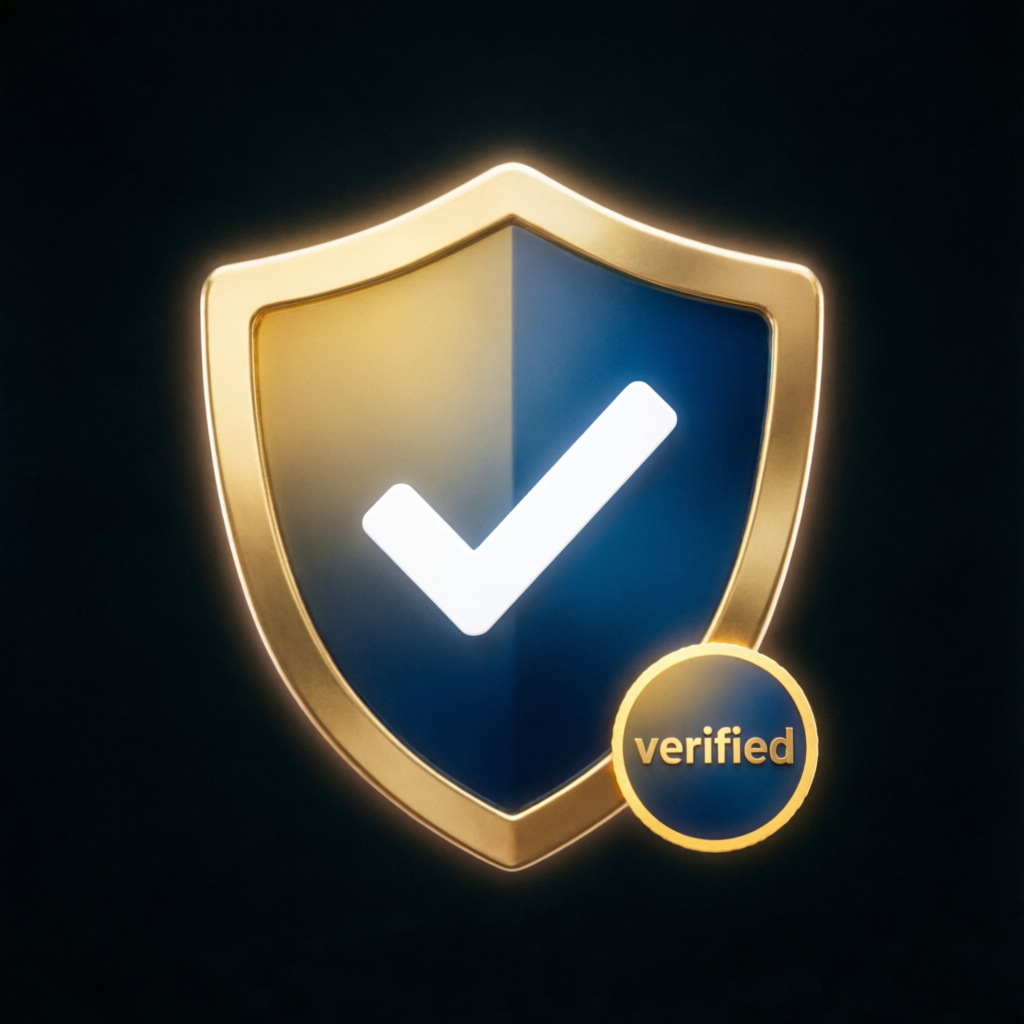Verified trust badge shield with checkmark for prop firm passing service credibility