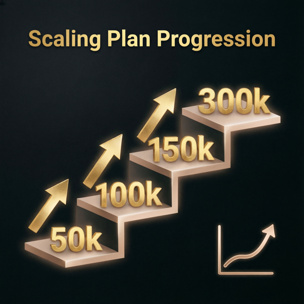 Topstep scaling plan progression from 50K to 300K funded accounts