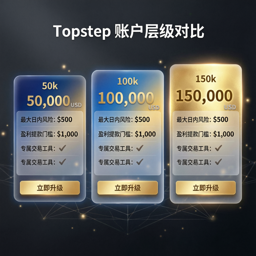 Topstep 50K 100K 150K account tiers comparison with pricing and features