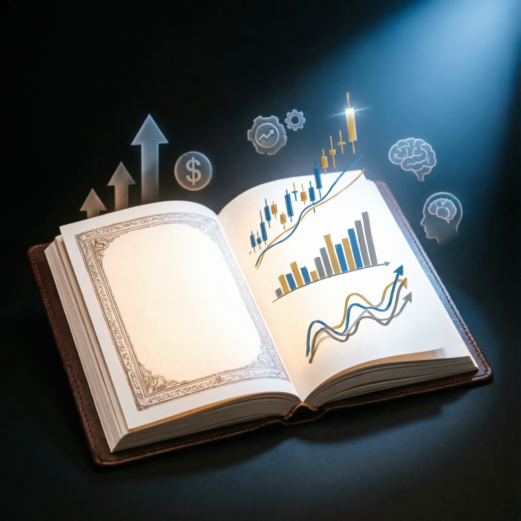 Educational trading guide with charts and financial knowledge
