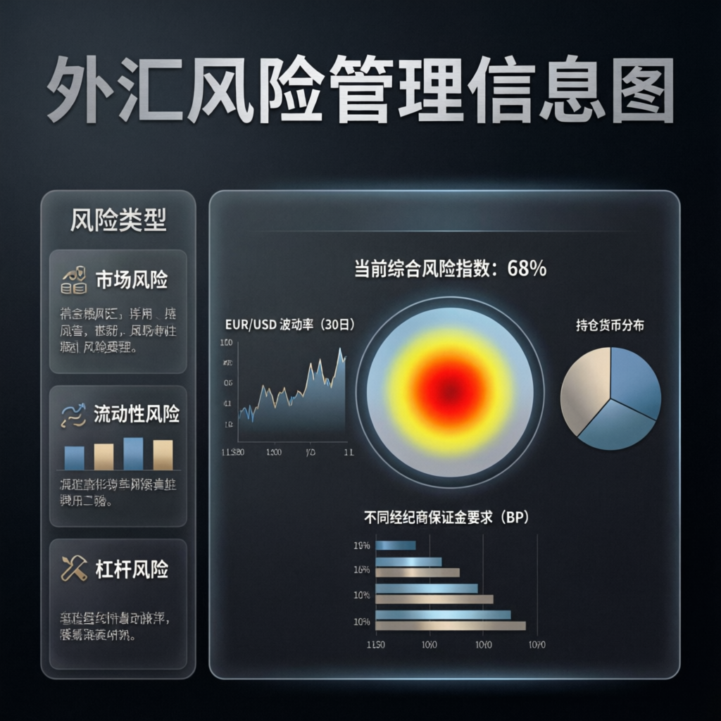 Forex risk management infographic showing risk parameters and analytics