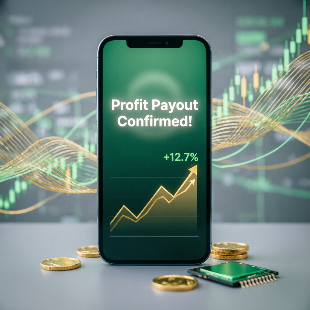 Profit payout confirmed notification on smartphone with trading charts