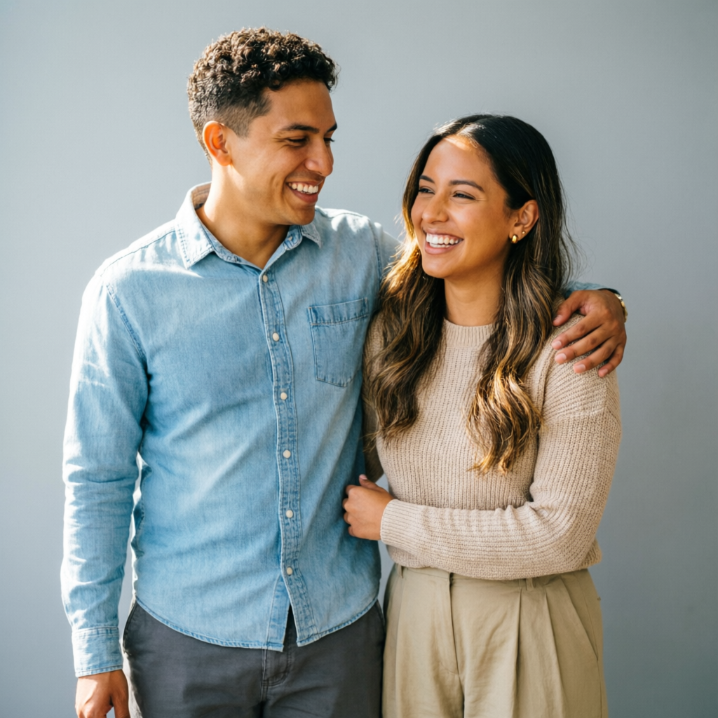 Pareja feliz con servicio de mudanza y embalaje