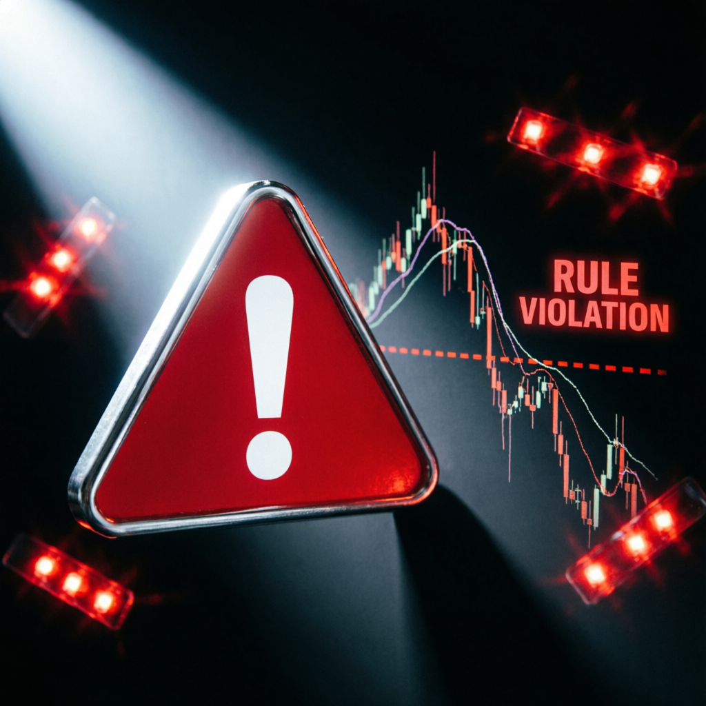 Topstep rule violation warning sign with trading chart
