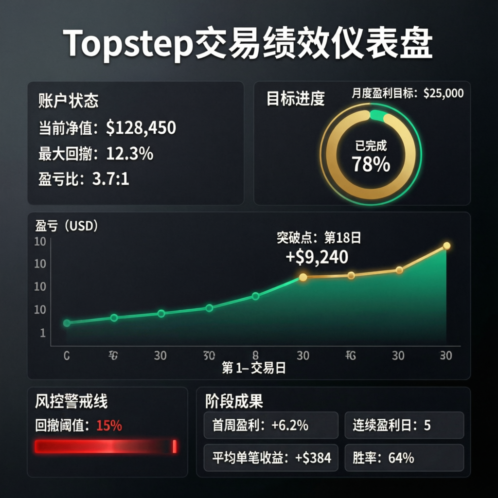 Topstep trading dashboard showing performance metrics