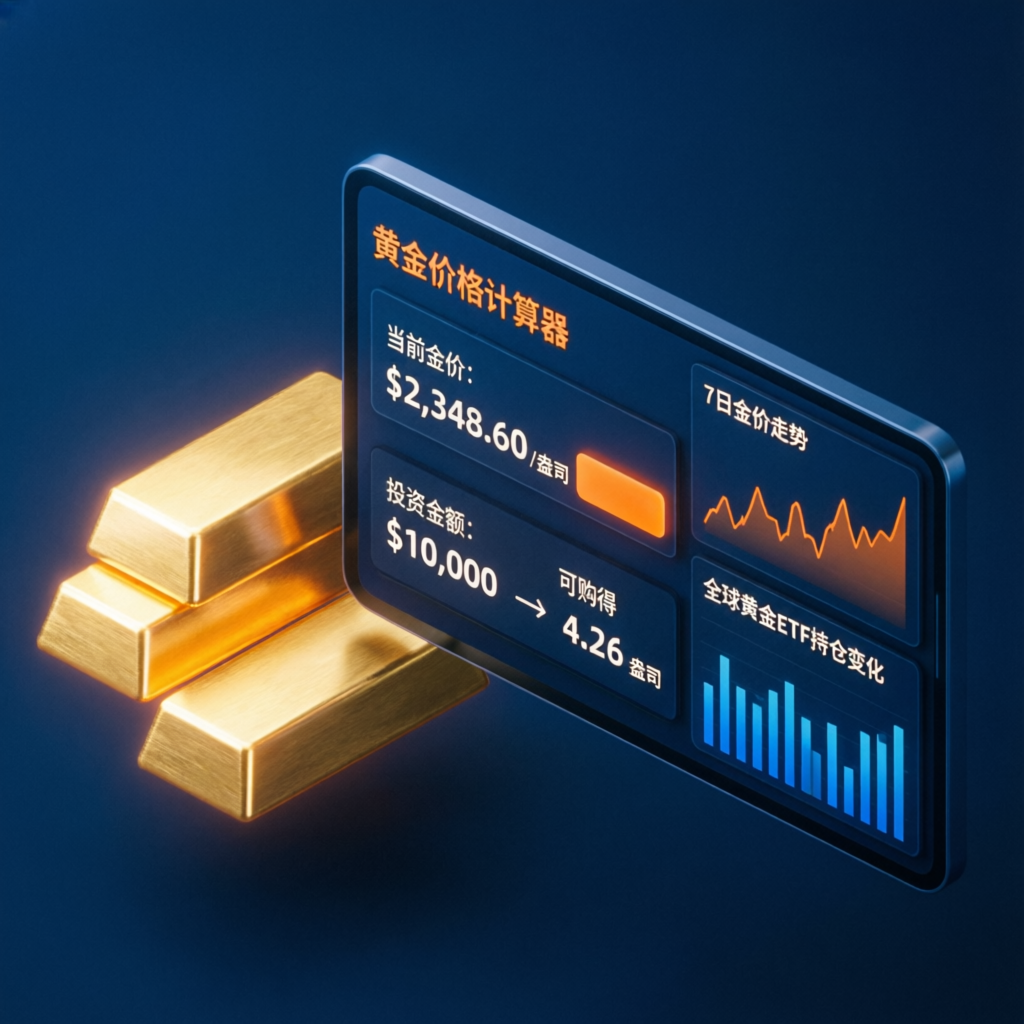 Modern gold price calculator dashboard displaying financial charts, gold bars, and precious metal analytics on a laptop screen