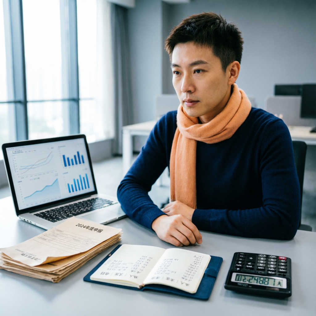 Professional freelancer calculating self-employment taxes on a laptop with financial charts