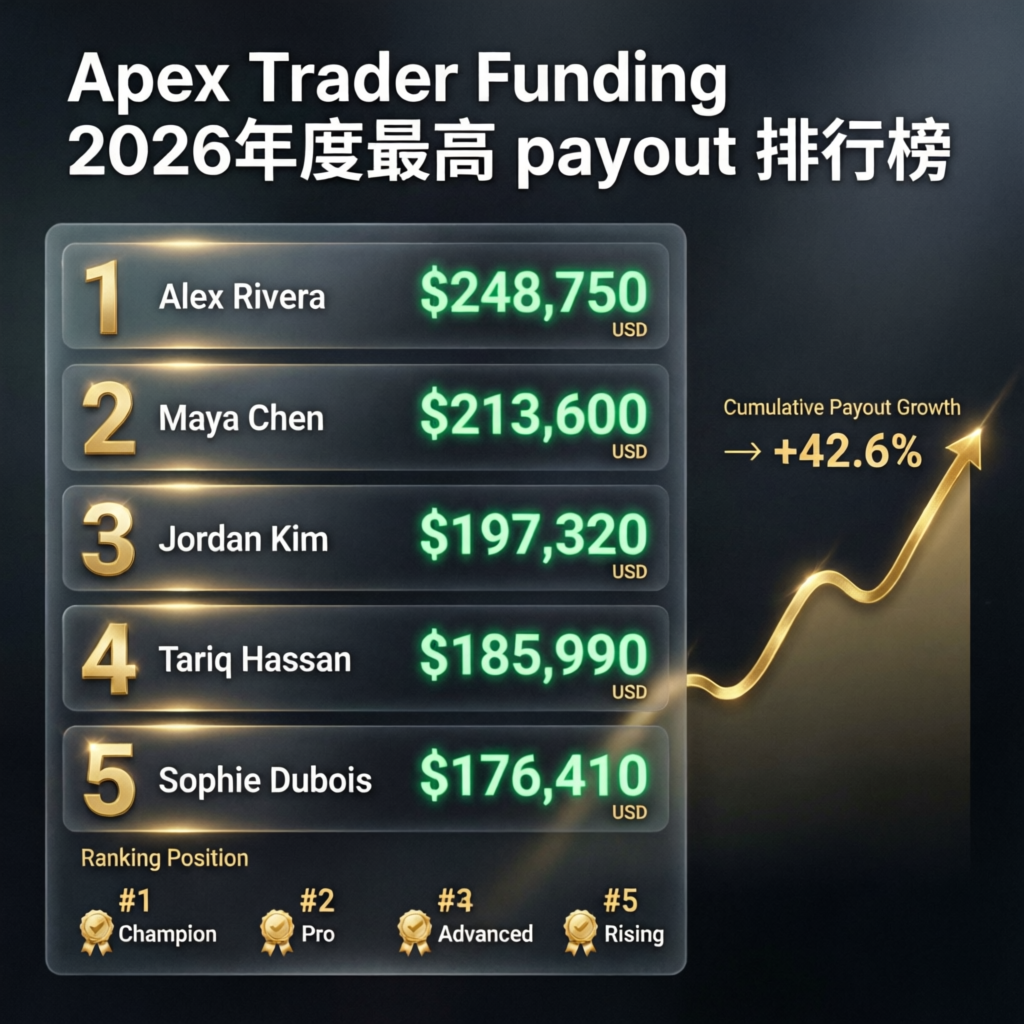Apex Trader Funding payout leaderboard showing top trader earnings