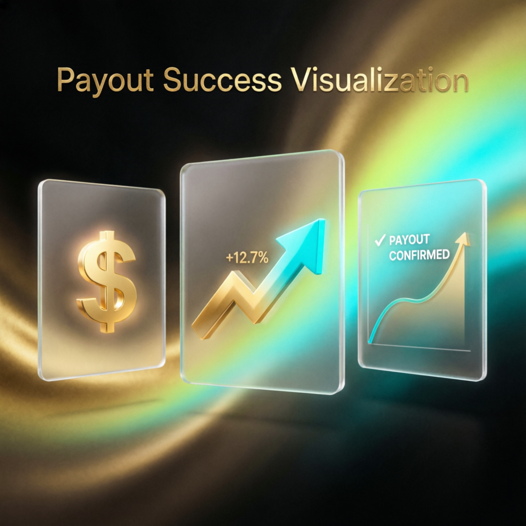 Payout success visualization with profit growth and confirmed payouts