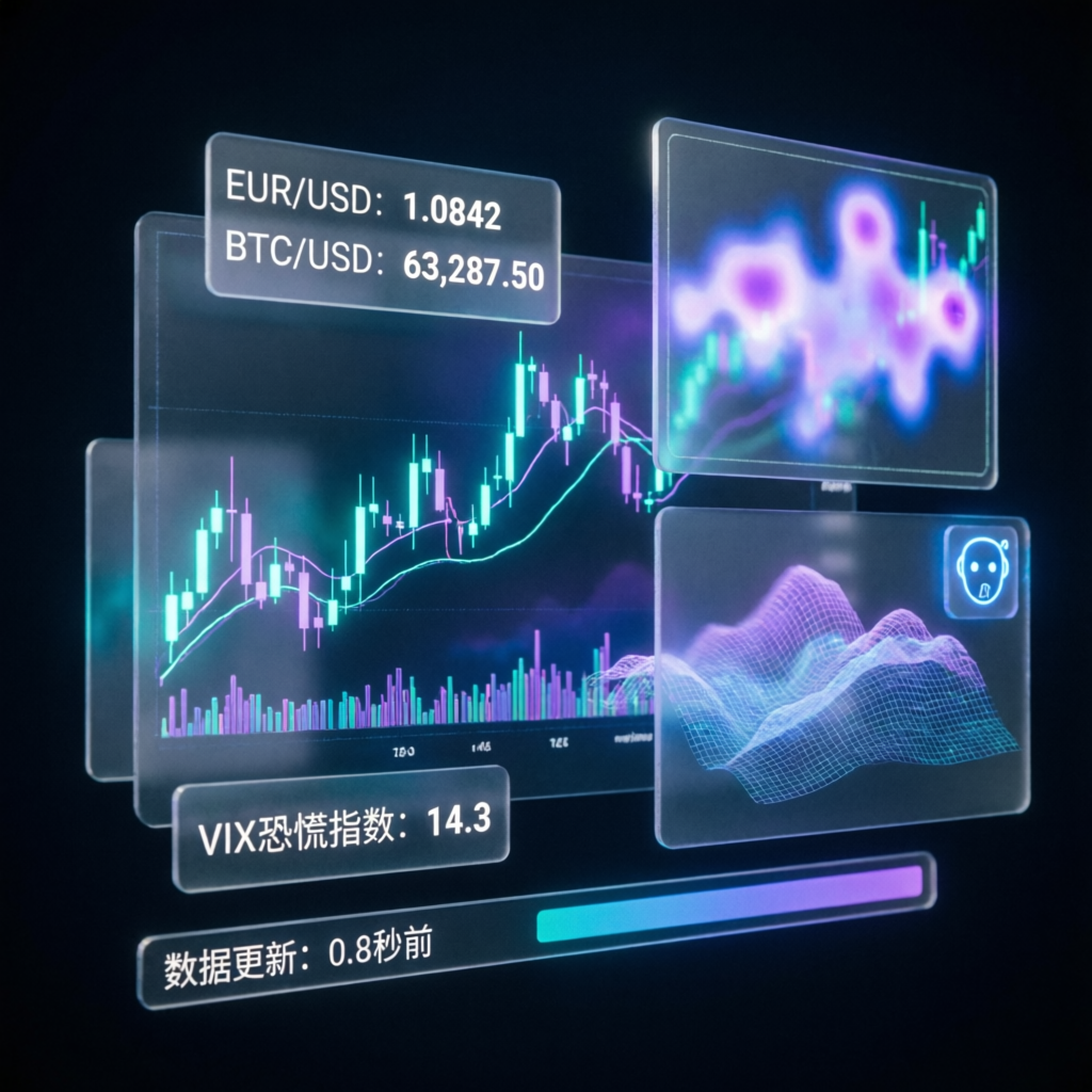 Apex Trader Funding AI-powered trading dashboard with holographic financial charts