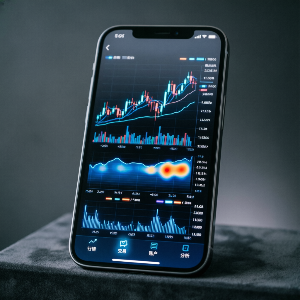 Mobile trading app interface with advanced forex charts on smartphone