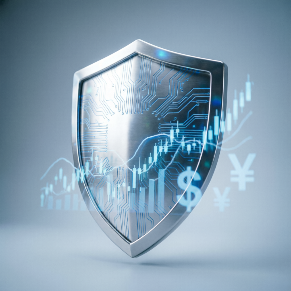 Risk management shield protecting trading assets