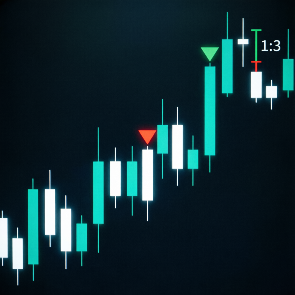 Trading strategy candlestick chart with entry exit points