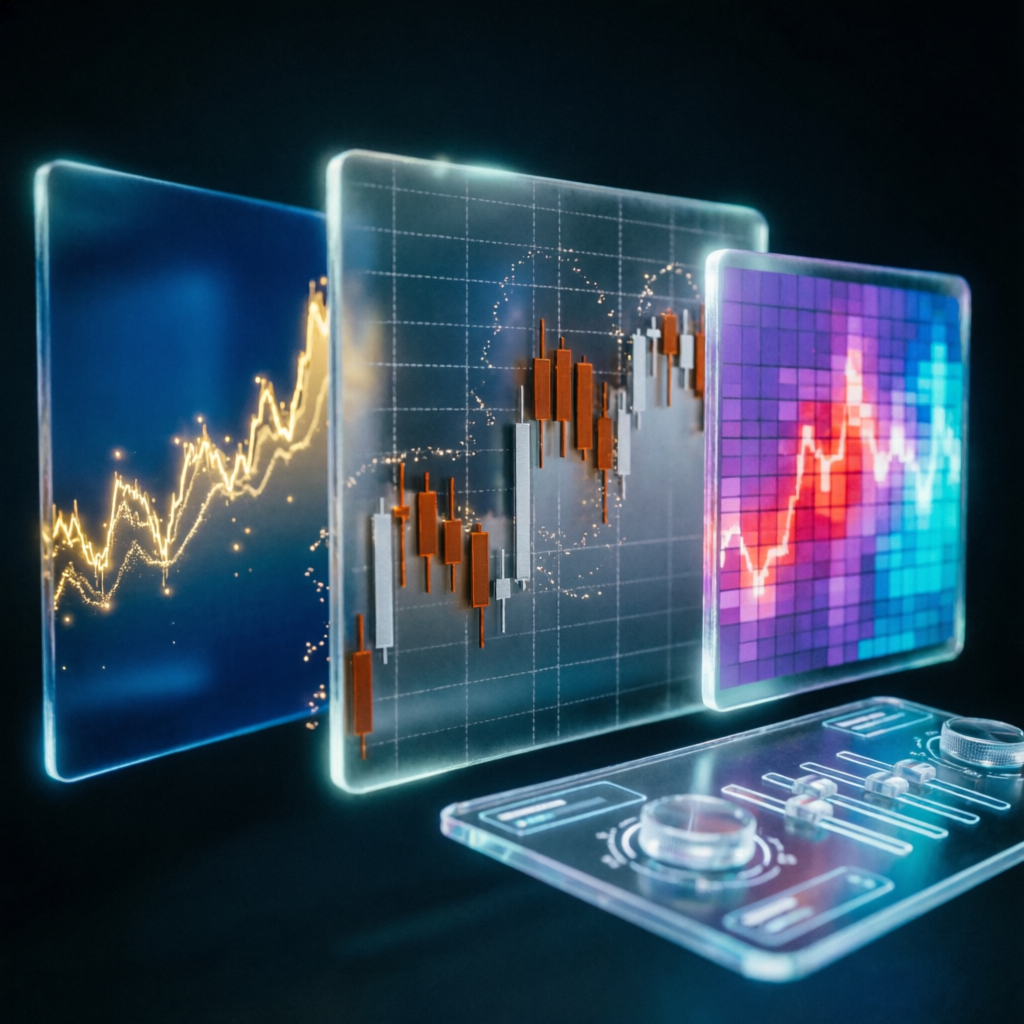 Futures trading charts with candlestick patterns and technical indicators