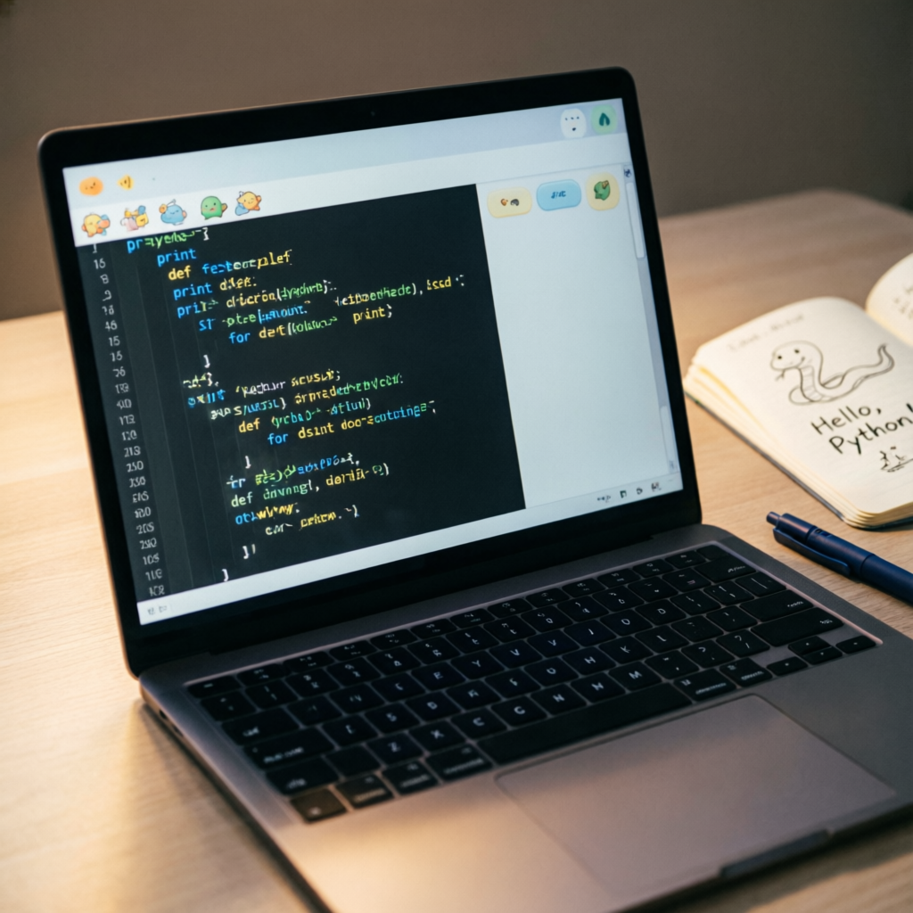 Python код на экране ноутбука — курсы программирования для детей Улан-Удэ