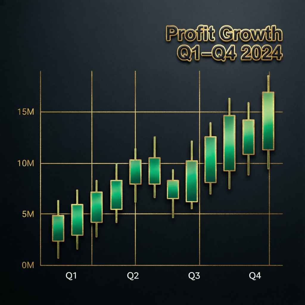 Profit growth chart showing consistent upward trend Q1-Q4 2024