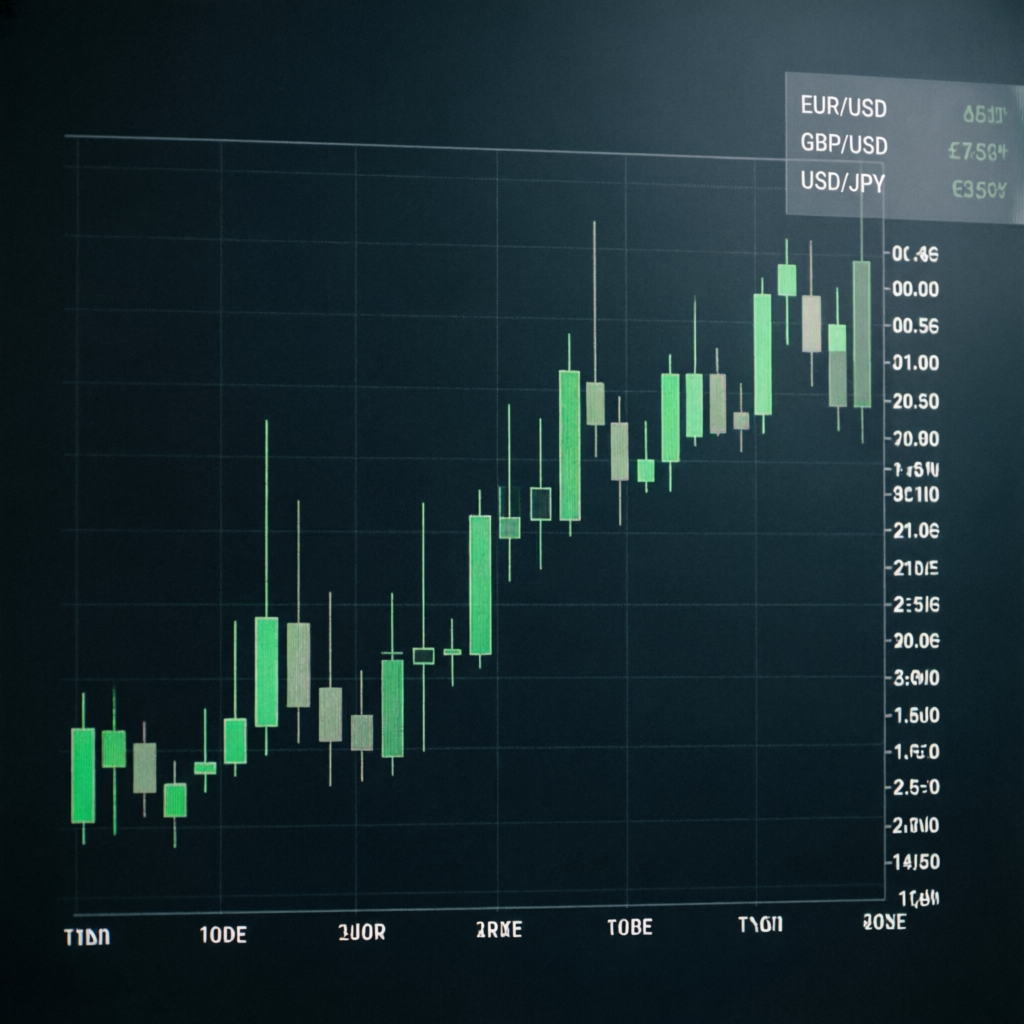 Forex currency pairs chart with candlesticks showing uptrend