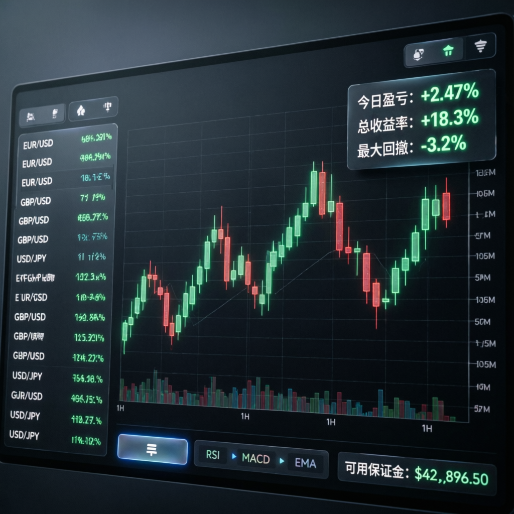 Professional forex trading dashboard showing live charts and profit metrics