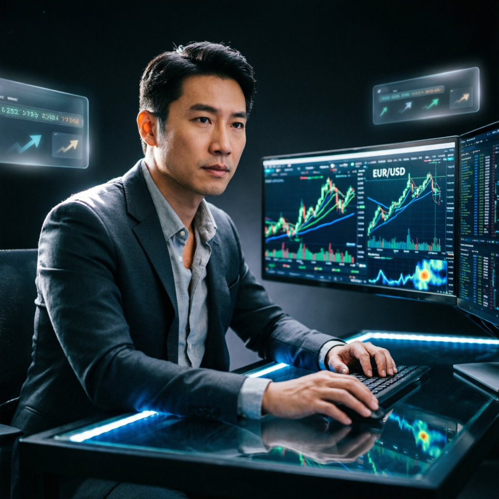 Professional forex trader analyzing charts