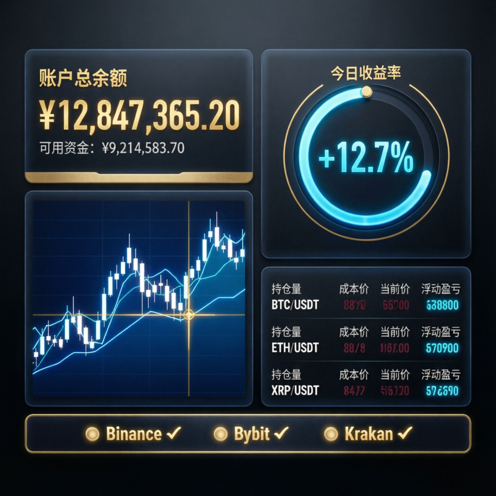 Luxury financial dashboard with trading metrics and profit displays